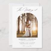 Modern eenvoudig script QR Code Arch Fotobruiloft Kaart (Voorkant)