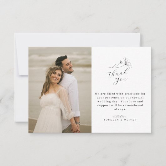 Modern eenvoudig script trouwfoto bedankkaart (Voorkant)