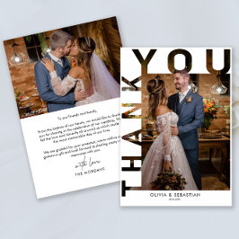 Modern eenvoudig script trouwfoto bedankkaart