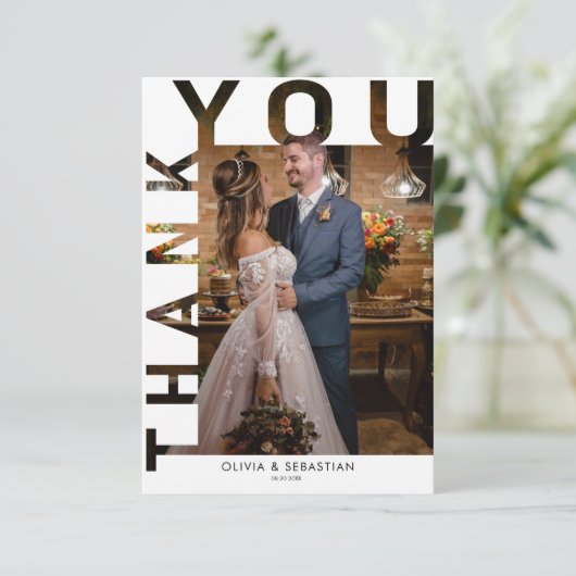 Modern eenvoudig script trouwfoto bedankkaart (Staand voorkant)