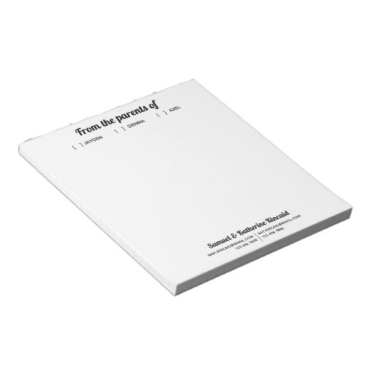 Modern eenvoudig script van de ouders van  notitieblok (Schuin)