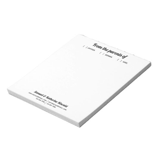 Modern eenvoudig script van de ouders van  notitieblok (Linkerzijde)