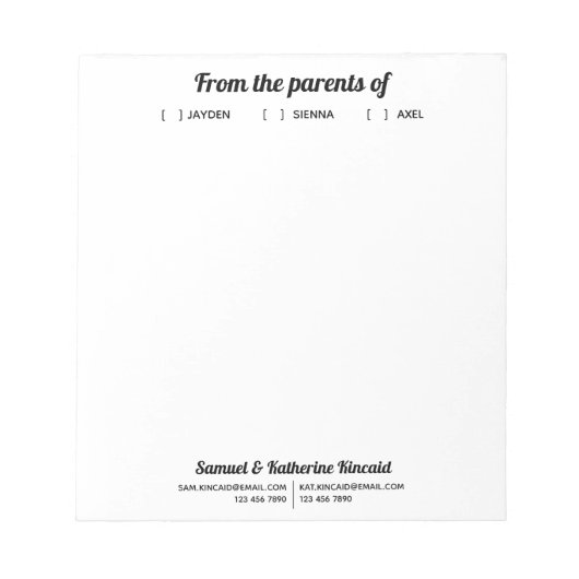 Modern eenvoudig script van de ouders van  notitieblok (Voorkant)