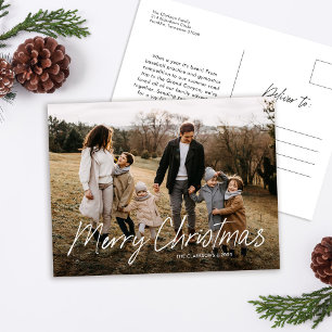 Modern Eenvoudig Script Vrolijk Kerstfeest Familie Feestdagenkaart