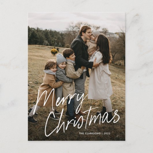 Modern Eenvoudig Script Vrolijke Kerstfoto Feestdagenkaart (Voorkant)