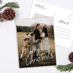 Modern Eenvoudig Script Vrolijke Kerstfoto Feestdagenkaart