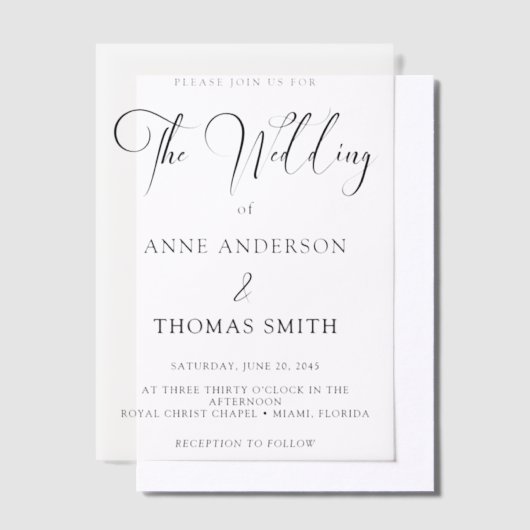Modern Eenvoudig Script Wedding Ovelay Vellum Uitnodigingen (Offset)