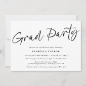 Modern Eenvoudig Script Zwart Wit Afstudeerfeest Kaart (Voorkant)