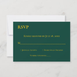 Modern Eenvoudig Smaragd Groen Goud Chique Bruilof RSVP Kaartje