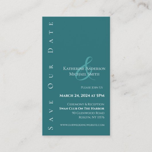 Modern Eenvoudig Smaragd Groen-Save de Datum- Visitekaartje (Voorkant)