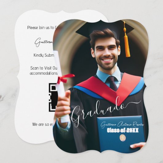 Modern eenvoudig Spaans fotoscript Afstudeerder Kaart (Voorkant / Achterkant)