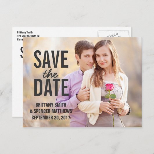 Modern Eenvoudig sparen de Datum Aankondigingskaart (Voorkant / Achterkant)