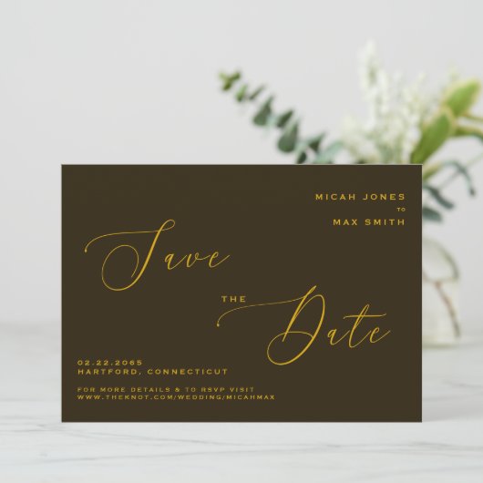 Modern Eenvoudig sparen de Datum Bruin & Goud Kaart (Staand voorkant)