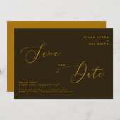 Modern Eenvoudig sparen de Datum Bruin & Goud Kaart (Voorkant / Achterkant)