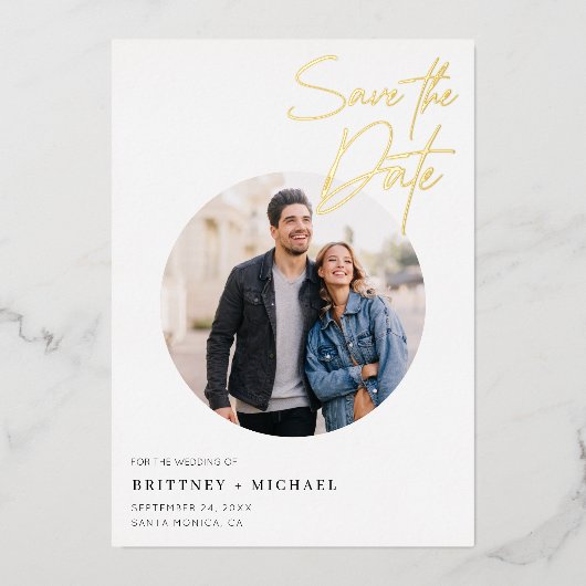 Modern Eenvoudig sparen de Datum Folie Uitnodiging (Voorkant)