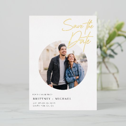 Modern Eenvoudig sparen de Datum Folie Uitnodiging (Staand Voorkant)