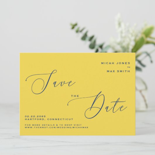 Modern Eenvoudig sparen de Datum Geel & Blauw Kaart (Staand voorkant)