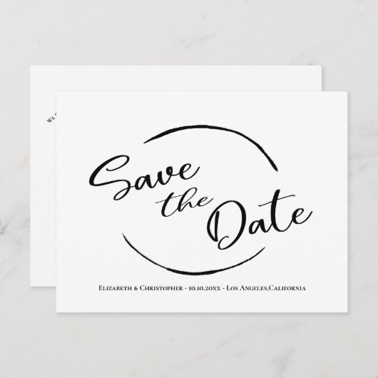 Modern eenvoudig sparen de datum minimalistisch zw briefkaart (Voorkant / Achterkant)