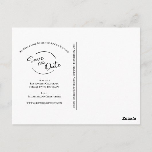 Modern eenvoudig sparen de datum minimalistisch zw briefkaart (Achterkant)