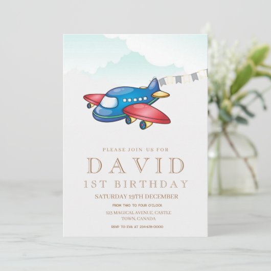 Modern eenvoudig speelgoed-vliegtuig Verjaardagsjo Kaart (Staand voorkant)