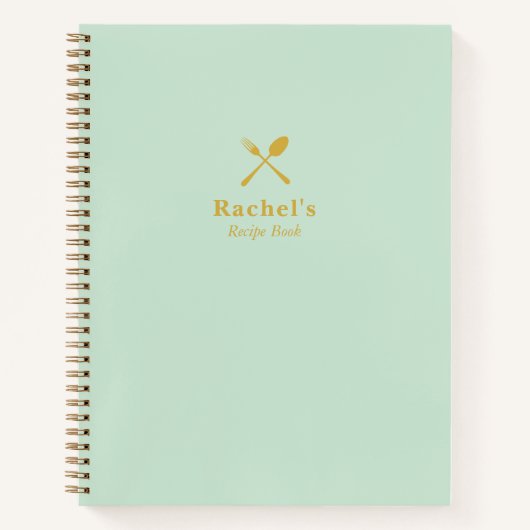 Modern Eenvoudig Stijlvol Groen en Goud Receptenbo Notitieboek (Voorkant)