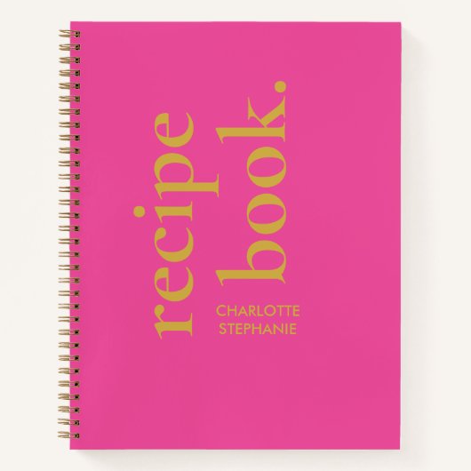 Modern Eenvoudig Stijlvol Heet Roze en Goud Recept Notitieboek (Voorkant)