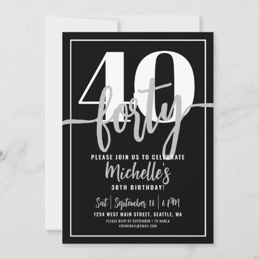 Modern Eenvoudig Stijlvol Script 40ste Verjaardags Kaart (Voorkant)