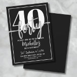 Modern Eenvoudig Stijlvol Script 40ste Verjaardags Kaart<br><div class="desc">Introductie van een eenvoudige en moderne 40e verjaardag uitnodiging, perfect voor het vieren van deze mijlpaal in stijl. Het strakke ontwerp heeft een gedurfde zwarte achtergrond met een prominente "40" aan de bovenkant. Hieronder is "Forty" elegant geschreven in scriptkalligrafie, wat een vleugje sophisticatie toevoegt. De tekst tijdens de uitnodiging combineert...</div>