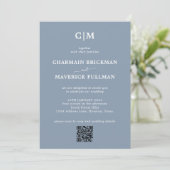 Modern Eenvoudig Stoffig Blauw Monogram QR-code Hu Kaart (Staand voorkant)