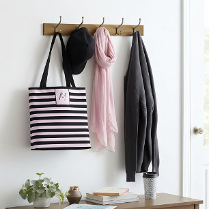 Modern eenvoudig streepjes monogram tote bag