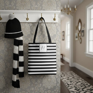 Modern eenvoudig strepen monogram tote bag