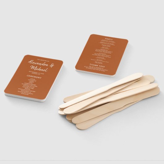 Modern eenvoudig terracotta trouwprogramma handwaaier (Niet-gemonteerd)