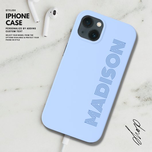 Modern eenvoudig trendy vet blauw monogram Case-Mate iPhone case