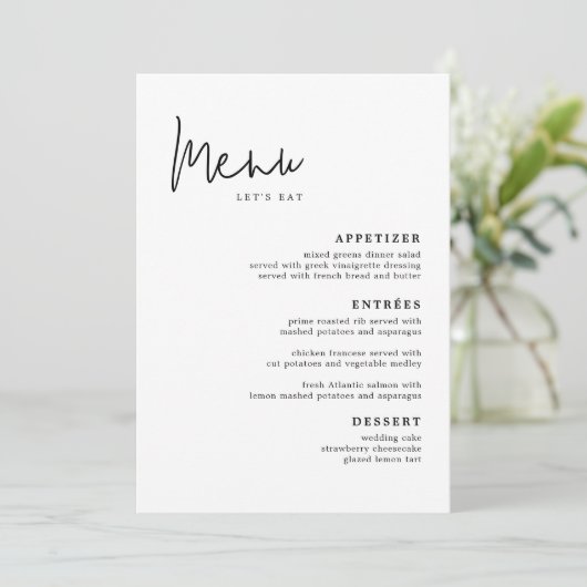 Modern Eenvoudig Trouwtafel Menu Kaarten Flat Menu (Staand voorkant)