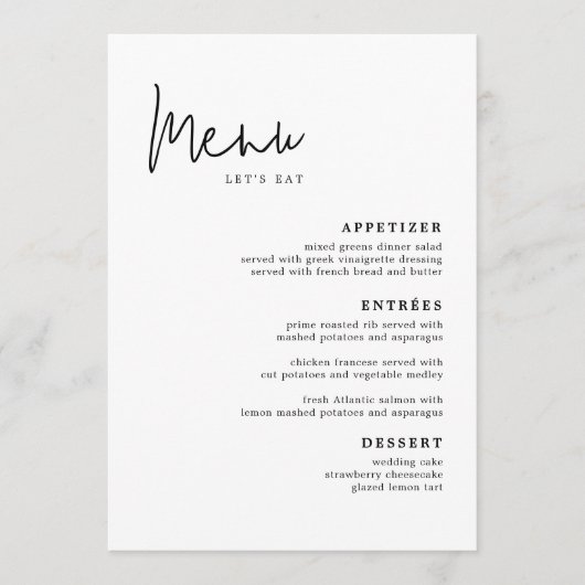 Modern Eenvoudig Trouwtafel Menu Kaarten Flat Menu (Voorkant)