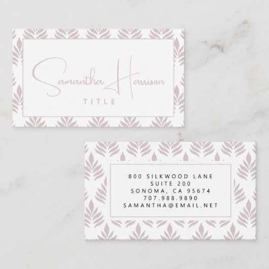 Modern eenvoudig typografie bladpatroonscript visitekaartje (Voorkant / Achterkant)