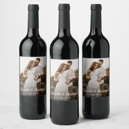 Modern eenvoudig Verloving foto bruiloft gunst Wijn Etiket (Flessen)