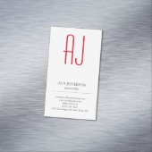 Modern eenvoudig verticaal eenvoudig wit rood mono magnetisch visitekaartje (Voorbeeld)