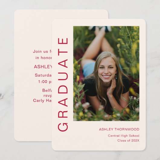 Modern eenvoudig verticaal foto-Afstuderen Kaart (Voorkant / Achterkant)