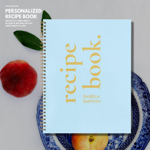 Modern Eenvoudig Vet Blauw en Goud Monogram Recept Notitieboek