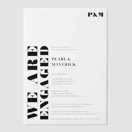 Modern eenvoudig vet Elegant zwart wit Verloving Vellum Uitnodigingen (Voorkant)