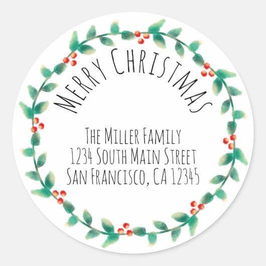 Modern Eenvoudig Vrolijk Kerstmis Holly Terugkeera Ronde Sticker (Voorkant)