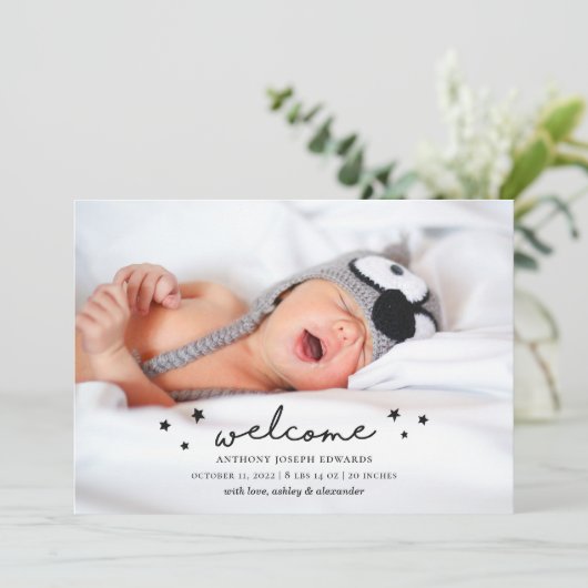 Modern eenvoudig welkom pasgeborene. Nieuwe geboor Aankondiging (Staand voorkant)