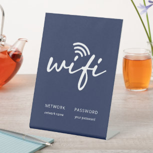Modern Eenvoudig WiFi Netwerk Wachtwoord Navy Blau Reclamebord Met Voetstuk