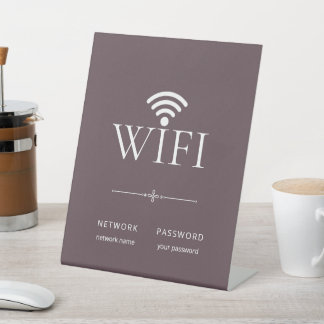 Modern Eenvoudig WiFi Netwerk Wachtwoord Paars Bru Reclamebord Met Voetstuk