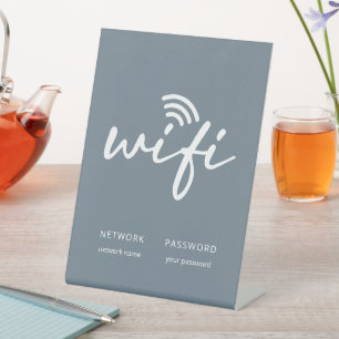 Modern Eenvoudig WiFi Netwerk Wachtwoord Stof Blau Reclamebord Met Voetstuk