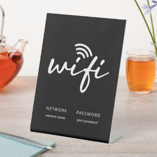 Modern Eenvoudig WiFi Netwerk Wachtwoord Zwart Reclamebord Met Voetstuk