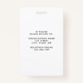 Modern Eenvoudig Wit Corporate Foto ID Badge (Achterkant)