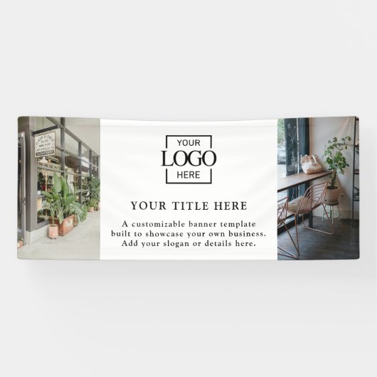 Modern Eenvoudig Wit Custom Business Logo & Foto Spandoek (Horizontaal)