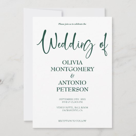 Modern Eenvoudig Wit en Groen QR Code Bruiloft Kaart (Voorkant)